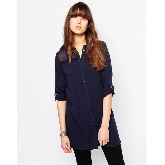 Asos Only Averina Navy Shirtdress Sz EU 38 - Picture 6 of 7